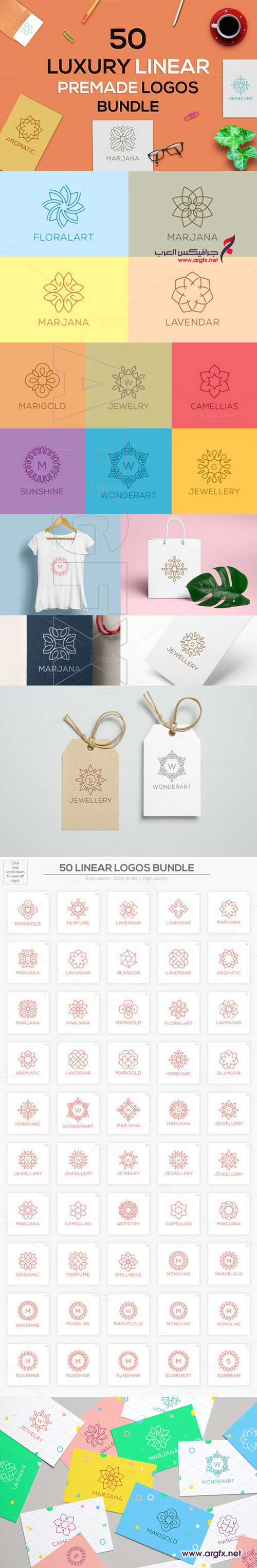 50 Luxury Linear Premade Logos Pack