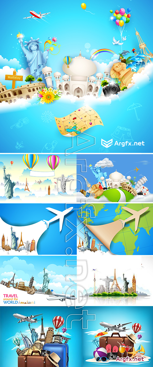 Travel and Tourism Background with Famous World Landmarks - Stock vector