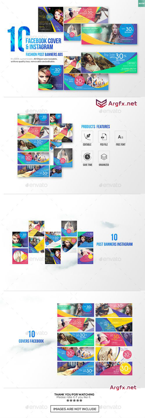 10 Facebook Cover & 10 Instagram Fashion Post Banners Ads 17656114
