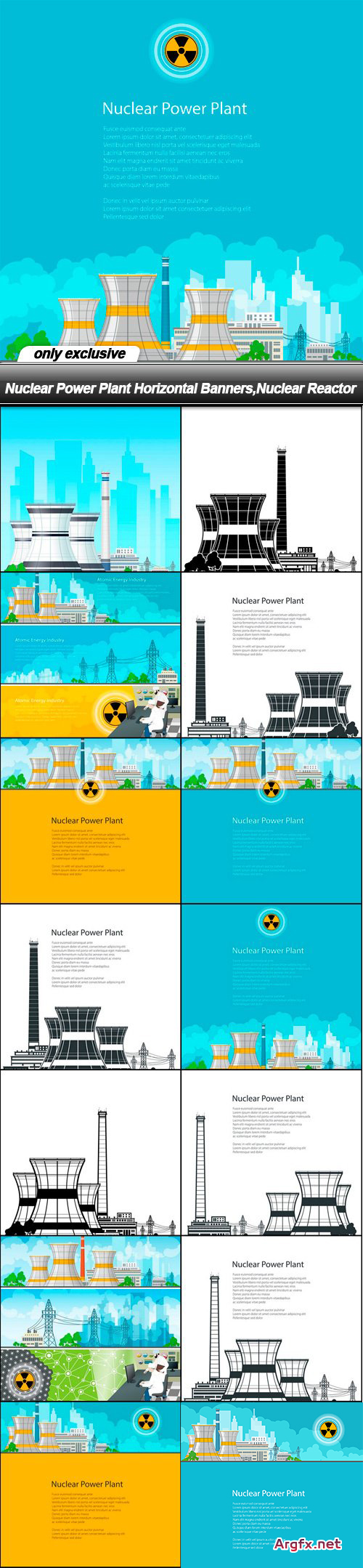  Nuclear Power Plant Horizontal Banners,Nuclear Reactor - 14 EPS