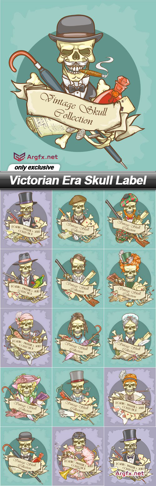  Victorian Era Skull Label - 15 EPS