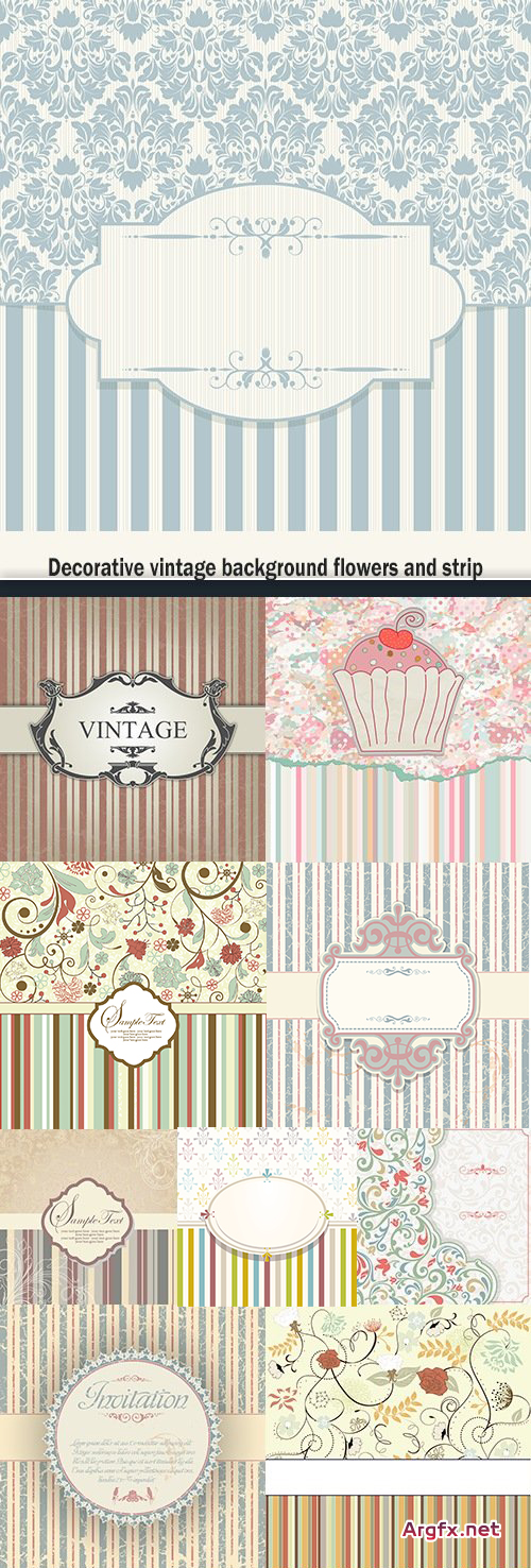  Decorative vintage background flowers and strip