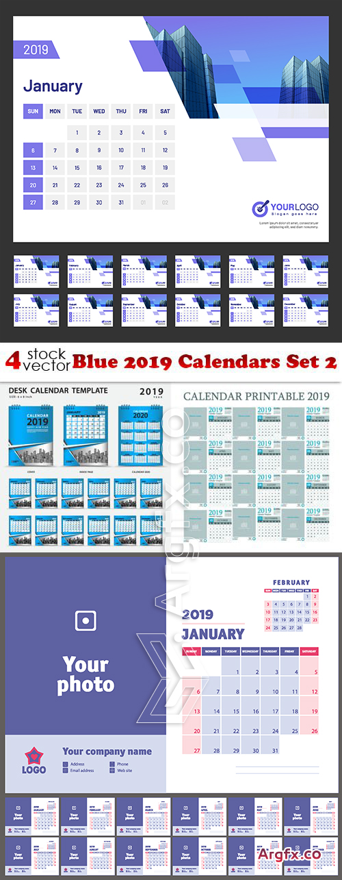 Vectors - Blue 2019 Calendars Set 2