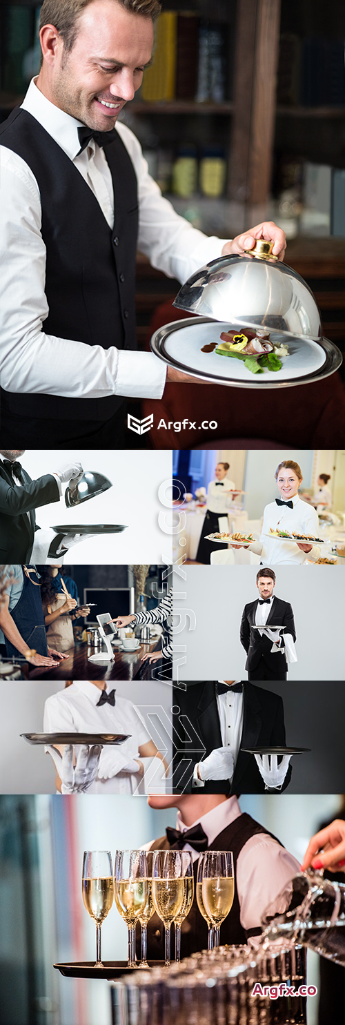 Waiter of restaurant in uniform professional service