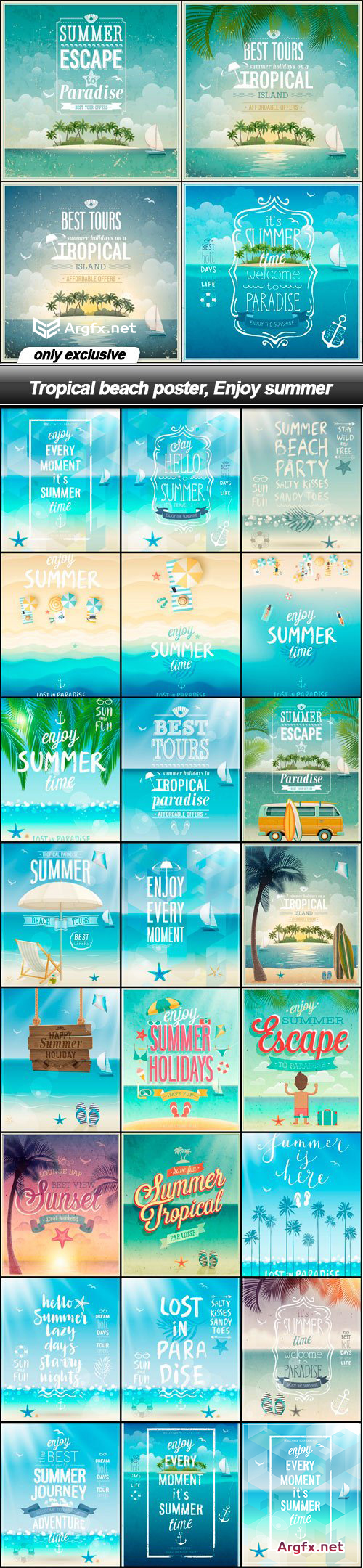  Tropical beach poster, Enjoy summer - 27 EPS