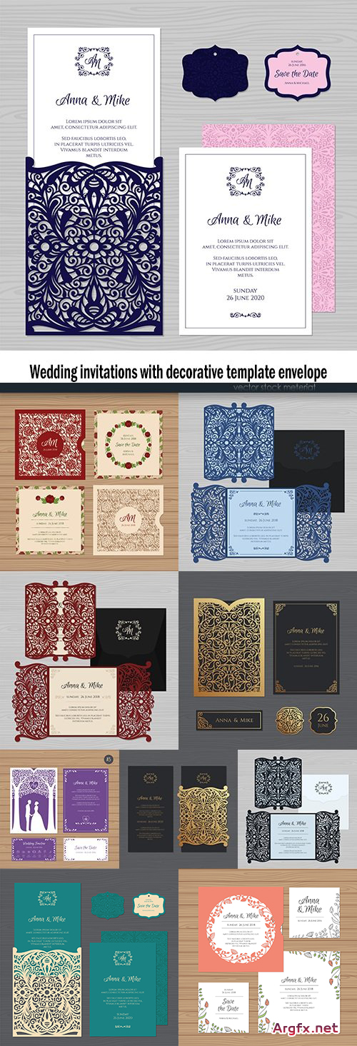 Wedding invitations with decorative template envelope