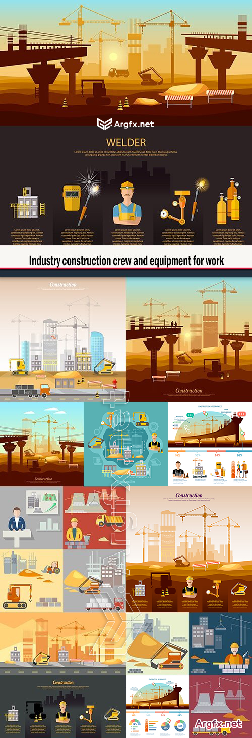 Industry construction crew and equipment for work