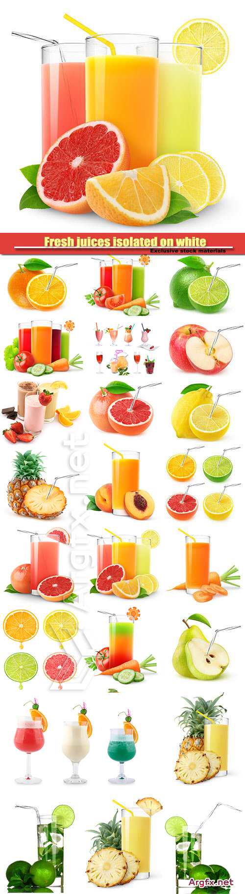 Fresh juices isolated on white background