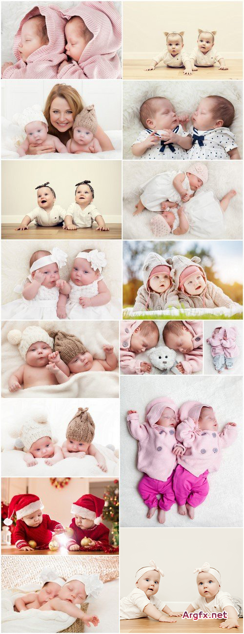 Newborn babies - twin sisters together with their mother 16X JPEG